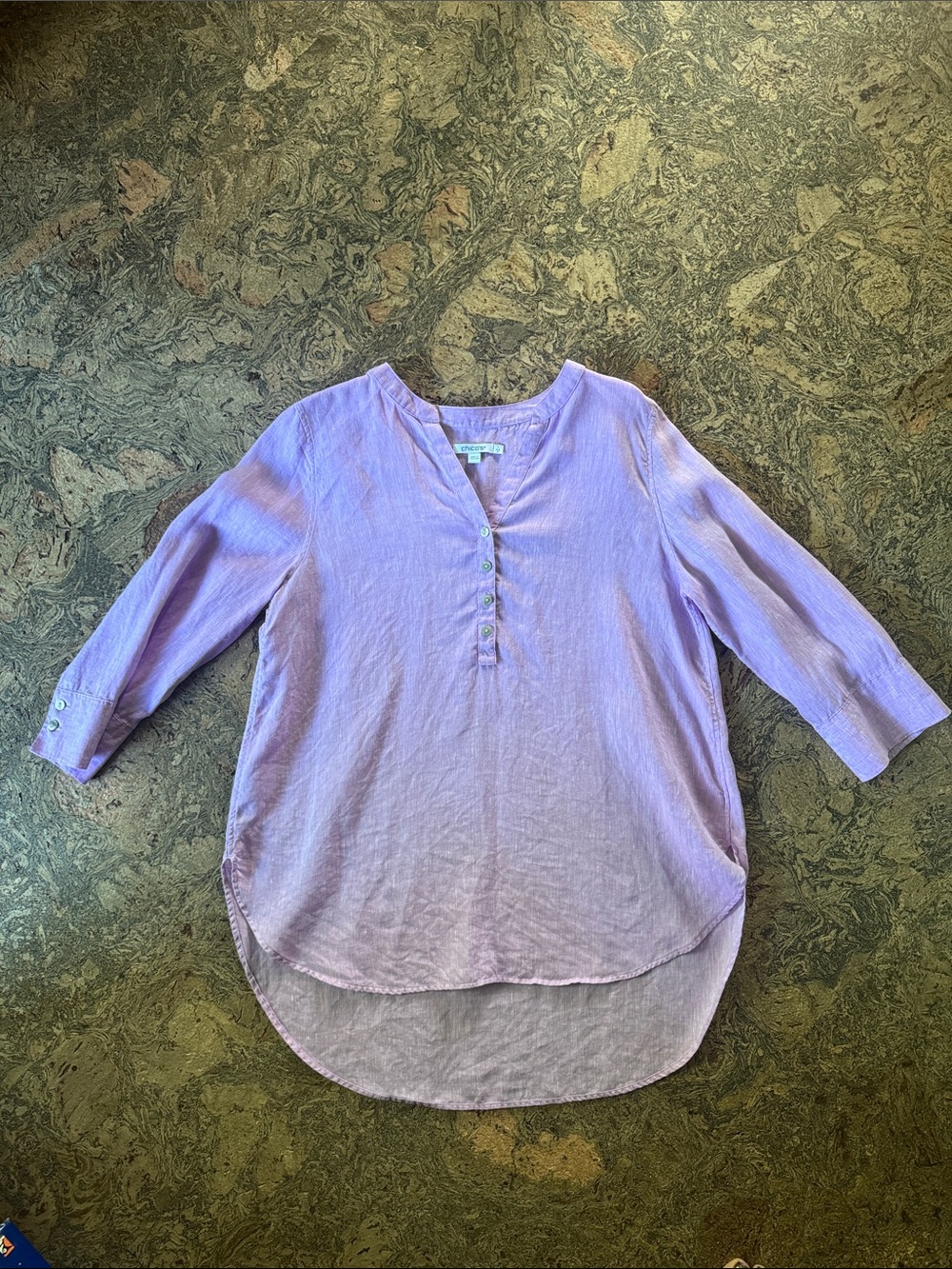 Chico's Lavender Button-Front Linen Henley Tunic